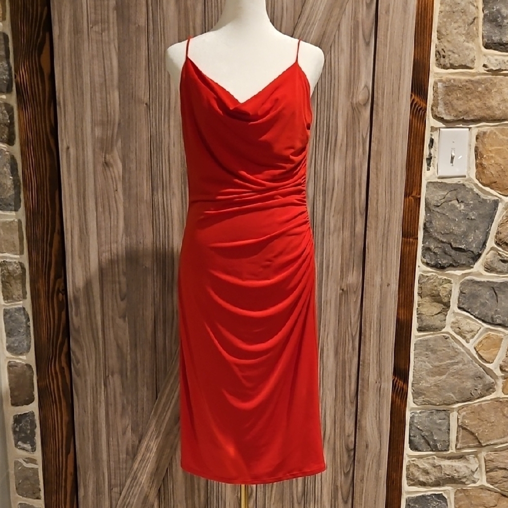 Laundry By Shelli Segal Red Asymmetrical Ruched Midi Dress